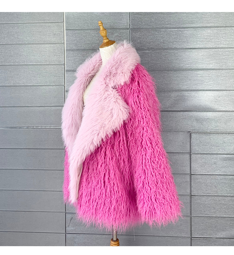 Beach-faux Wool Mid-length Coat Peach Fur Coat