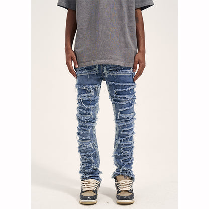 Washed Distressed 3D Cut Vintage Men's Slim Stretch Jeans