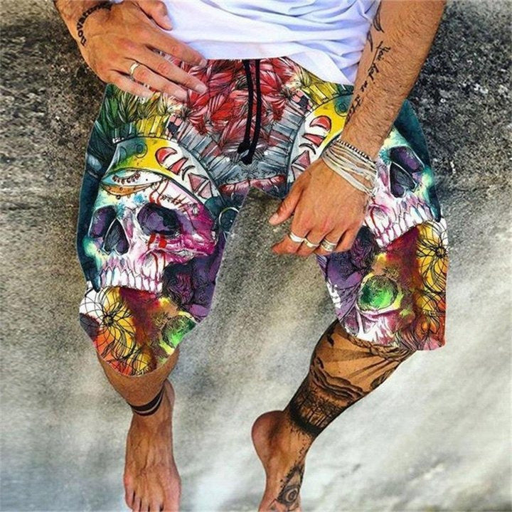 Skull Pattern Men's Casual Beach Pants