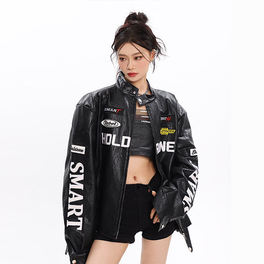 Women's Loose Letter Racing Motorcycle Jacket