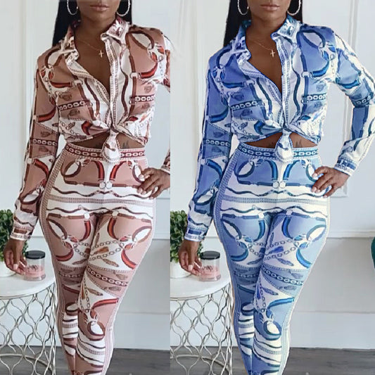 Women's Printed Long Sleeve Two-piece Suit