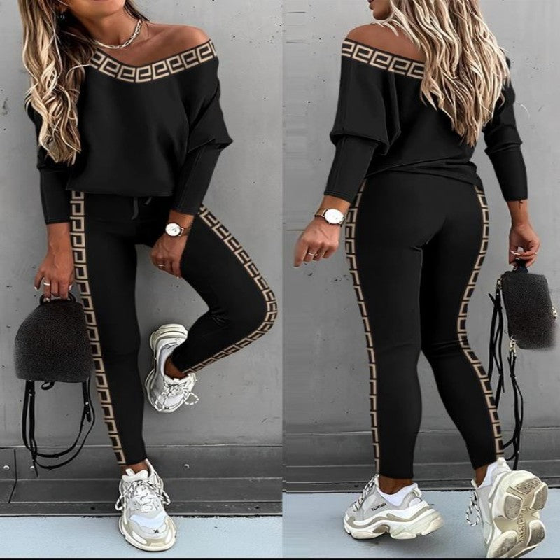 Women's Batwing Long Sleeve Trousers Fashion Two-piece Set