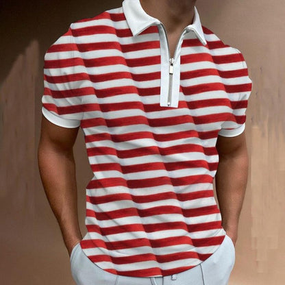 Chain Print Polo Shirt Casual Short-sleeved Men's T-shirt Top