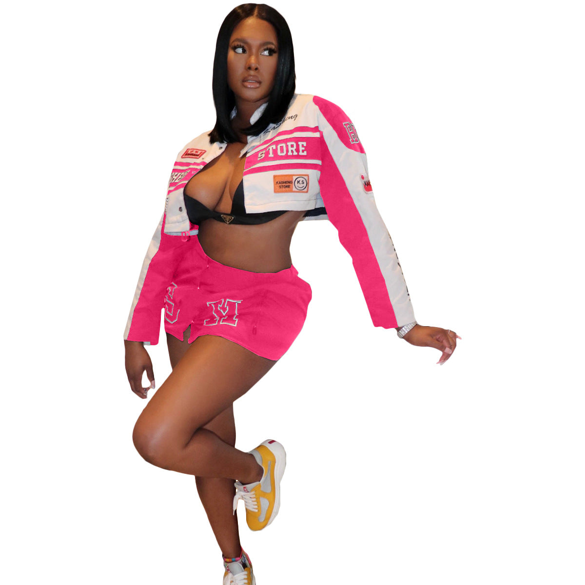 Retro Detachable Motorcycle Baseball Uniform Short Coat Racing Hot Girl Two-piece Skirt Suit