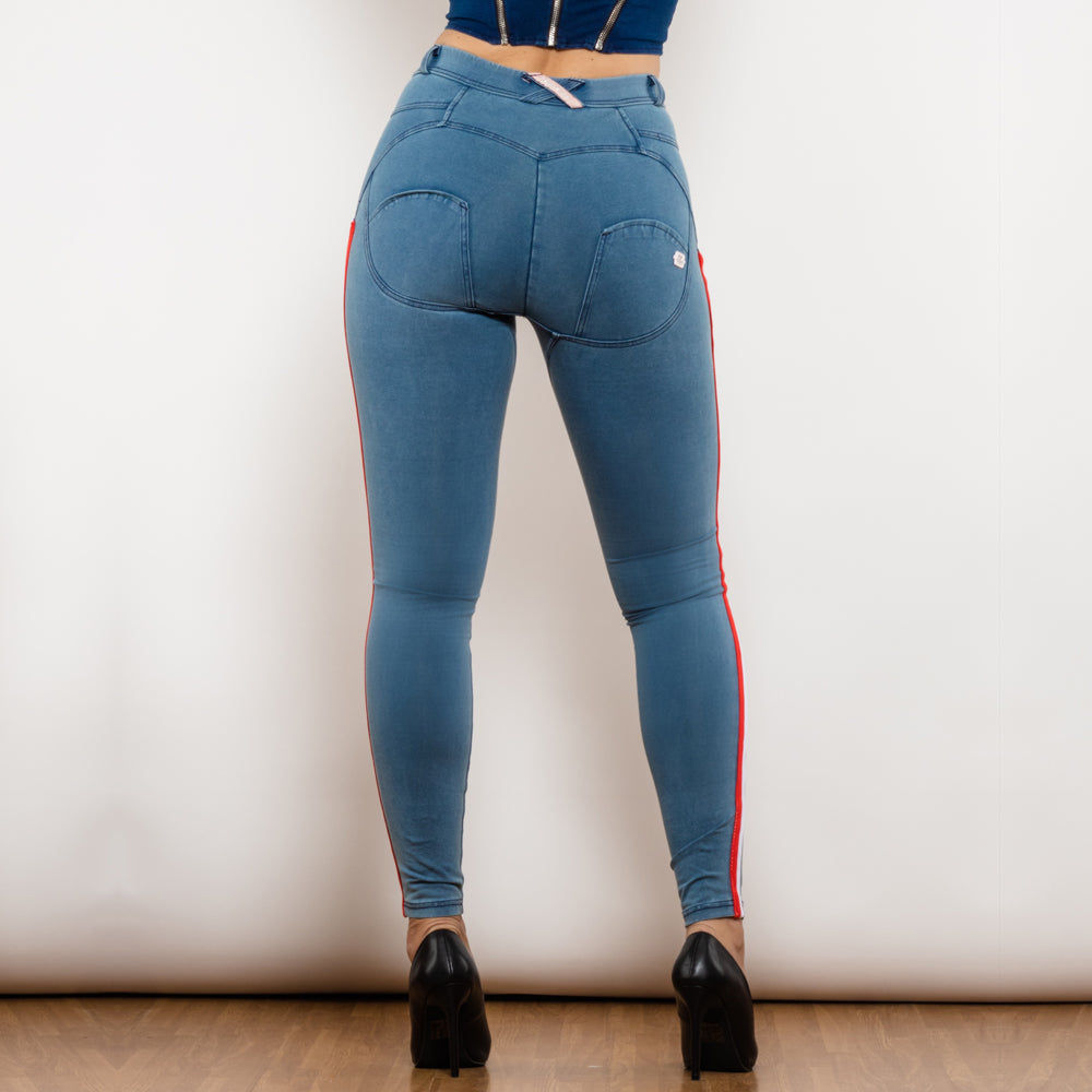 Shascullfites Melody Side Striped Middle Waist Skinny Jeans Bum Lift Leggings Woman Sexy Push Up Jeans Denim Pencil Pants