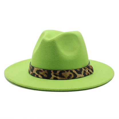 Men's Fashion Leopard Print Woolen Big Brim Top Hat