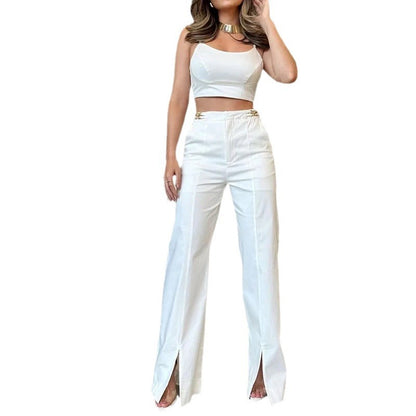 Women's Autumn Fashion Casual Solid Color Trousers Two-piece Set