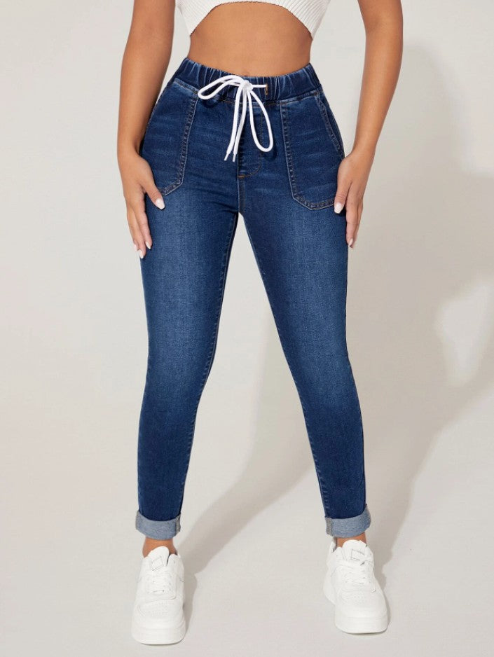 New Drawstring Elastic Waist High Skinny Jeans