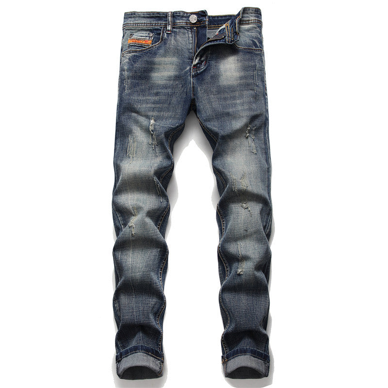 Non-iron Ripped Straight Men's Micro-stretch Jeans