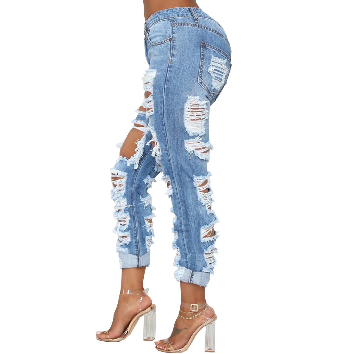 European And American Fashion Personality Ripped Denim Trousers