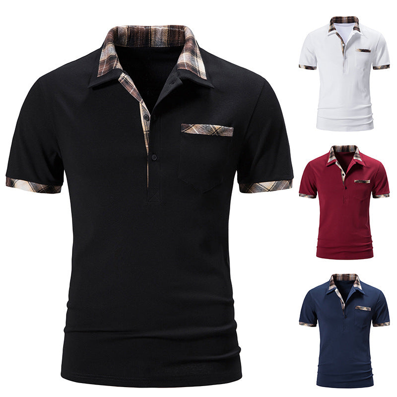 Basic Lapel Polo Shirt Men's Plaid Colorblock T-shirt Top