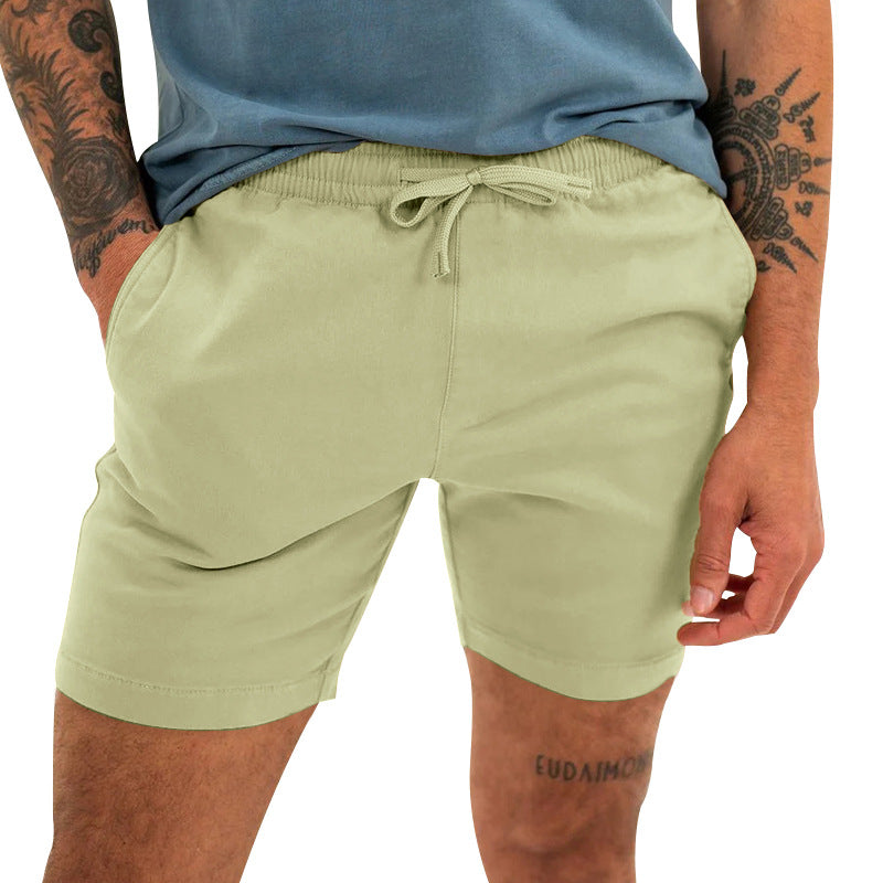 Men's Solid Color Four-point Casual Drawstring Breathable Cotton And Linen Sports Shorts