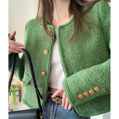 Women's Green Wool Classic Style Coat Top