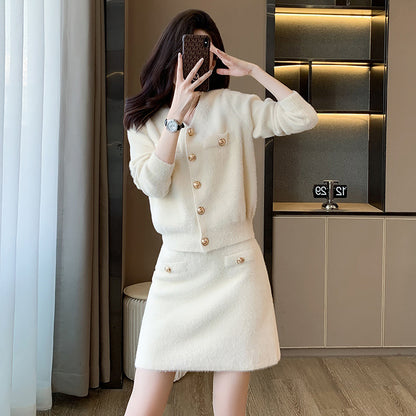 Elegant Classic Style Knitted Two-piece Suit Skirt