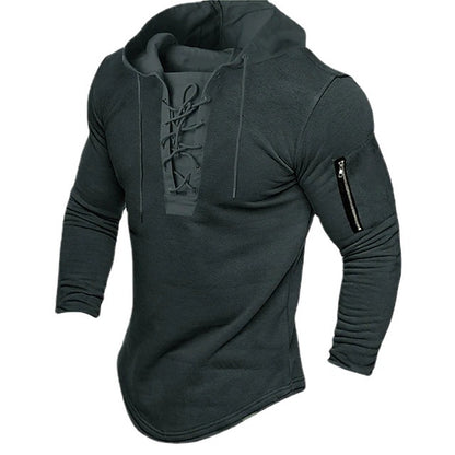 Men's Pullover Hooded Sweatshirt Lace-up