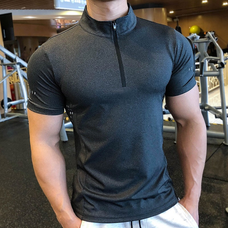 Sports Fitness Lapel Polo Shirt Short Sleeve Tight