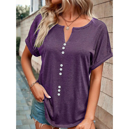 Women's Clothes Hot-selling V-neck Buttons Short Sleeve Top