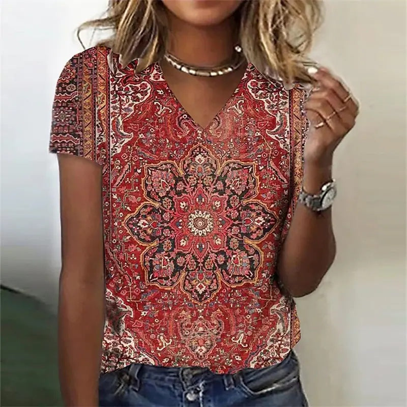 Women's Floral Print Short Sleeve T-shirt Top