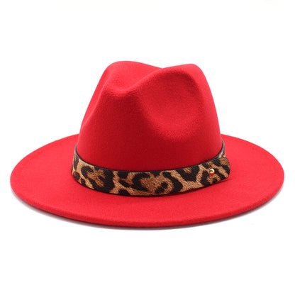 Men's Fashion Leopard Print Woolen Big Brim Top Hat