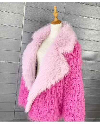 Beach-faux Wool Mid-length Coat Peach Fur Coat