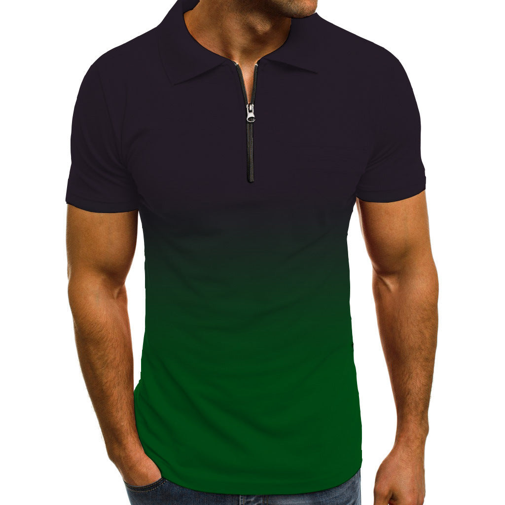 Gradient Print Short Sleeve Lapel Polo Shirt