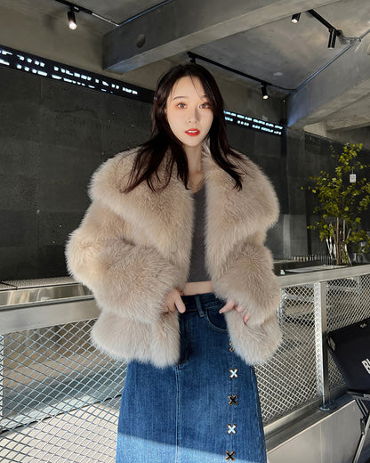 Women's Fashionable Large Lapel Imitation Fur Warm Coat