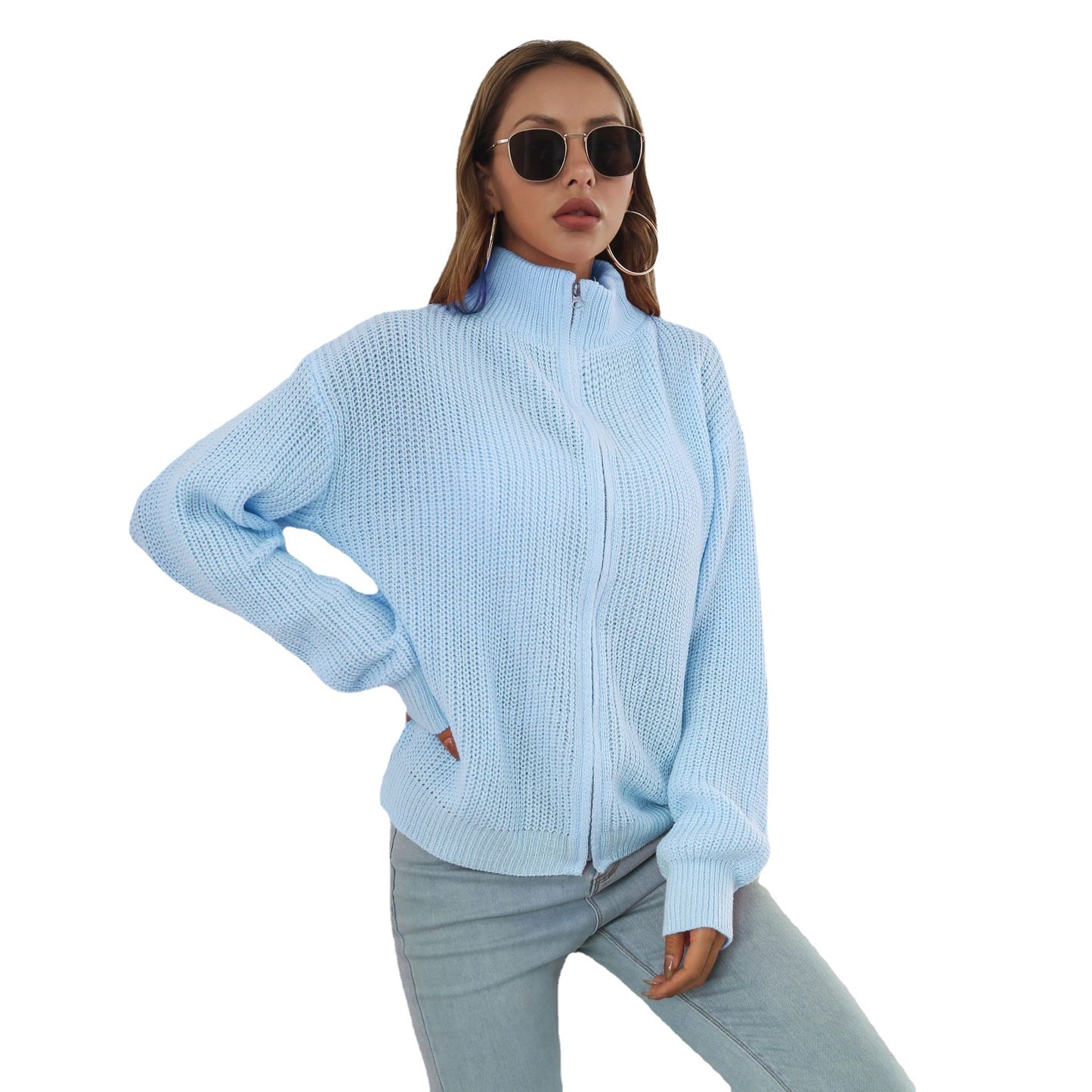 Fashion Zipper Sweater Coat For Women