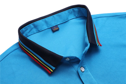 New Rainbow Striped POLO Lapel Short Sleeve Men