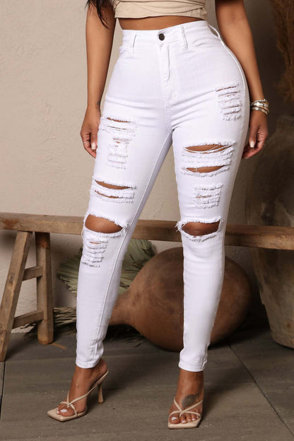 Black And White Stretch Ripped Jeans Women's Leggings