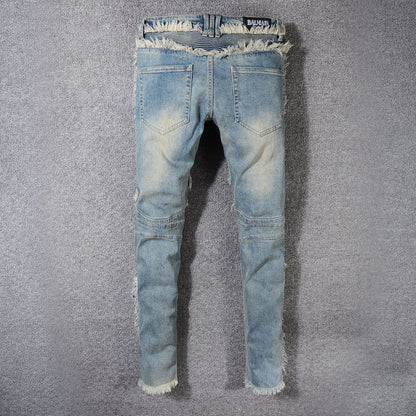 Denim feet moto pants