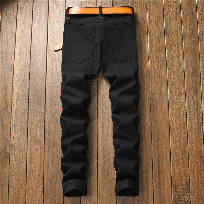 New men's ripped patch pants color cloth jeans