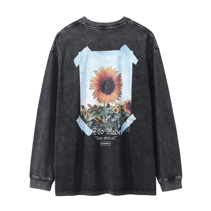 National Fashion Sunflower Flower Print Long Sleeve Men's Street