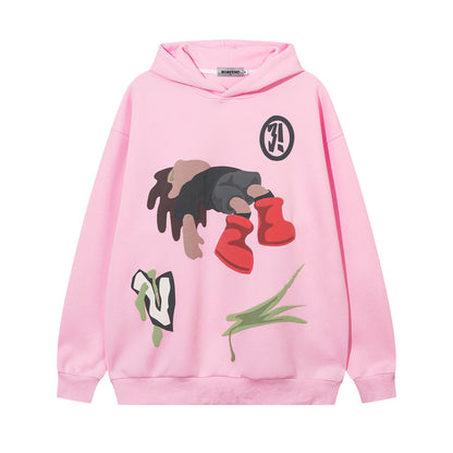 Printed Pullover Long Sleeve Loose Hoodie Sports