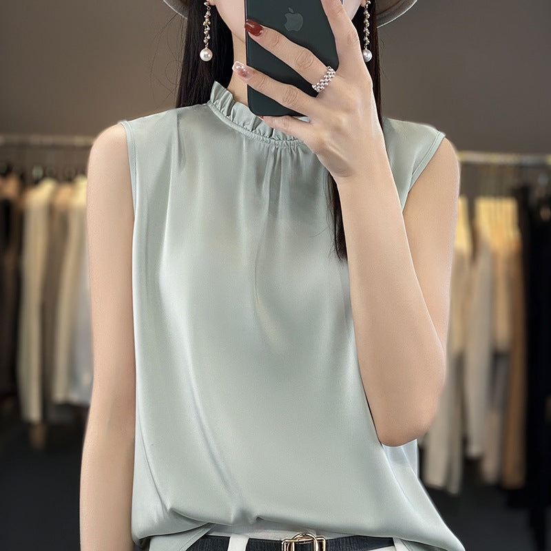 Women's Spring And Summer Solid Color Loose Thin Top Satin Vest