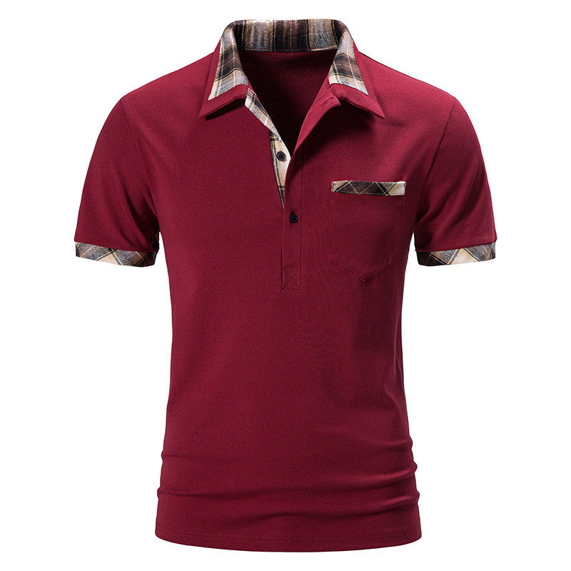 Basic Lapel Polo Shirt Men's Plaid Colorblock T-shirt Top