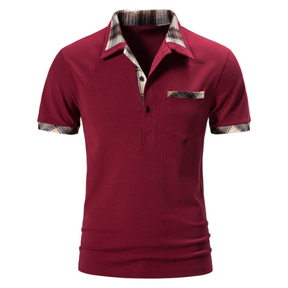 Basic Lapel Polo Shirt Men's Plaid Colorblock T-shirt Top