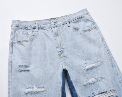 Water Washed Hole Stitching Bootleg Pants Jeans