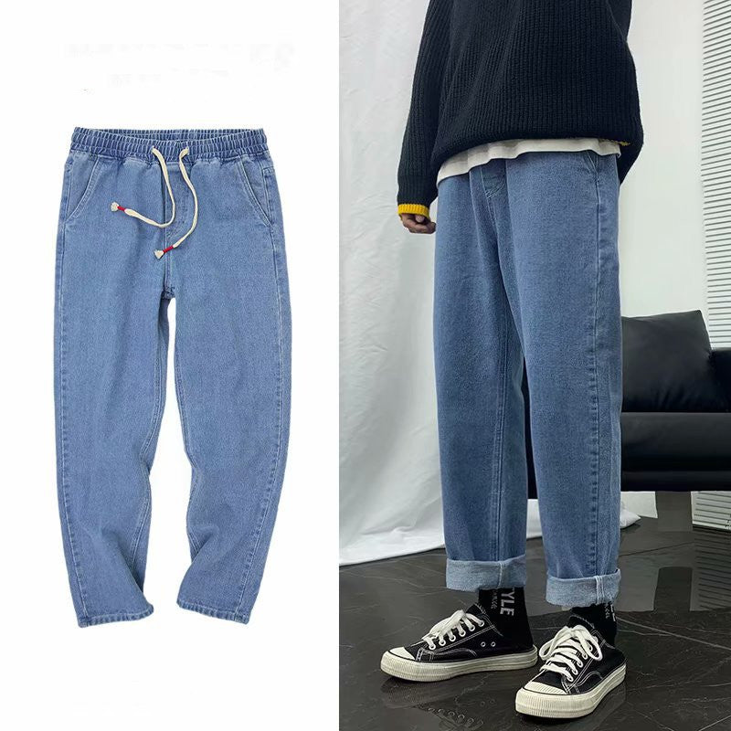 Retro Jeans Men's Straight Loose Cropped Trousers