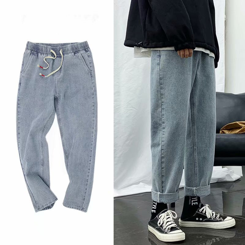 Retro Jeans Men's Straight Loose Cropped Trousers