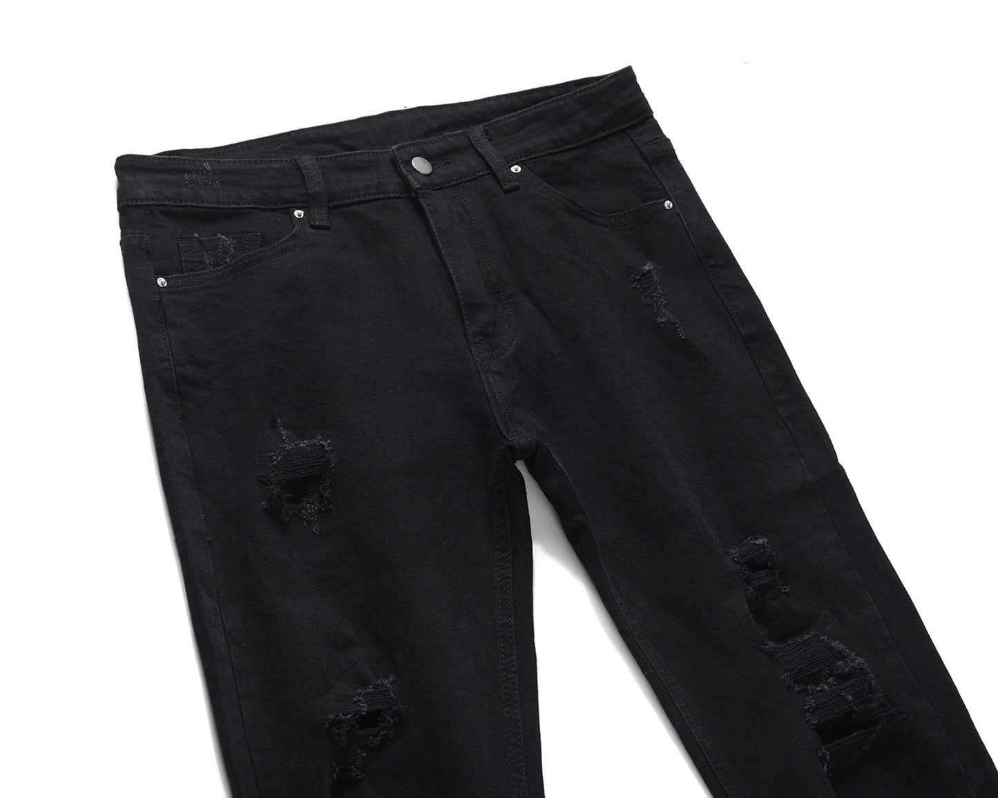 Black Ripped Stretch Jeans Slim Fit Casual Trousers