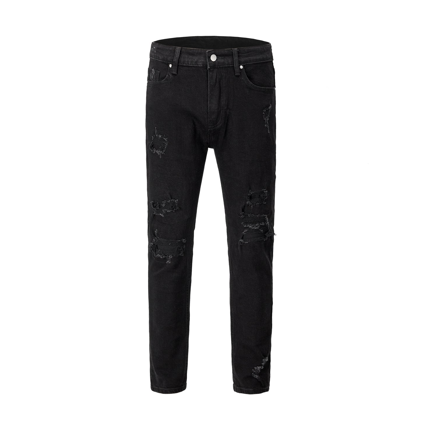 Black Ripped Stretch Jeans Slim Fit Casual Trousers