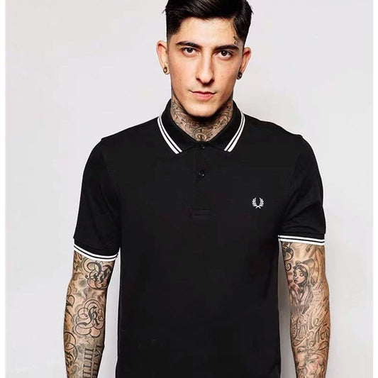 Letter Embroidered short-sleeve Slim-fit Lapel Polo Shirt