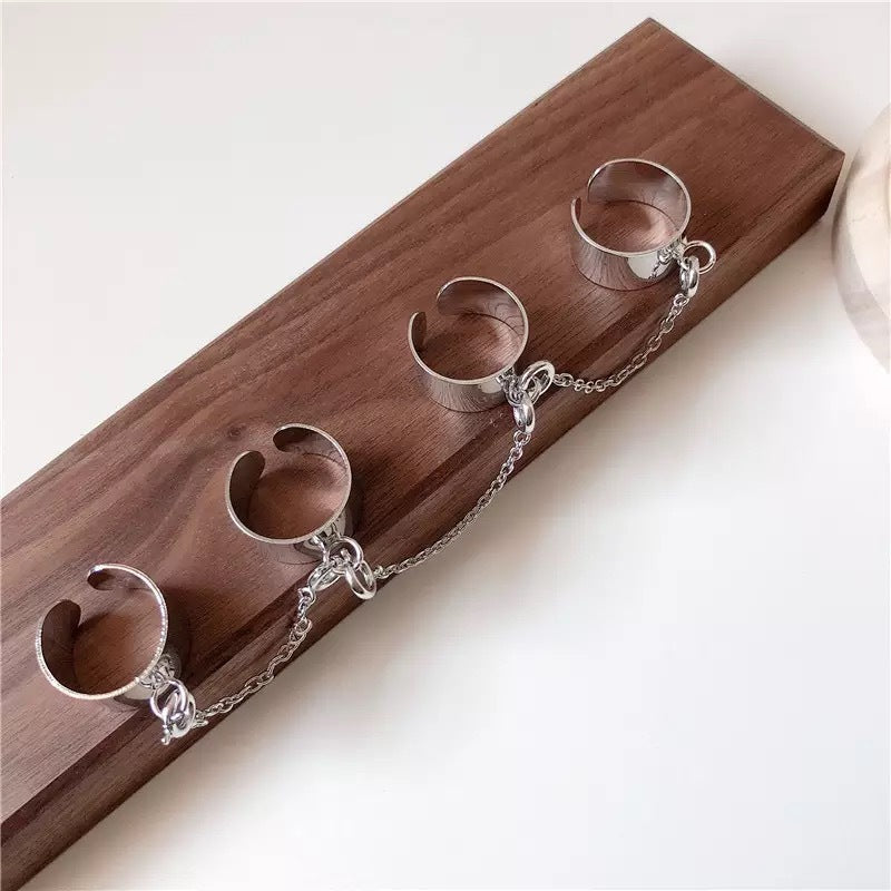 Cross-Border Net Red Bungee Chain Combination Ring Punk Fan Male And Female One-Piece Dark Ring Index Finger Ring