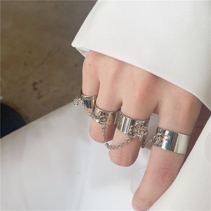 Cross-Border Net Red Bungee Chain Combination Ring Punk Fan Male And Female One-Piece Dark Ring Index Finger Ring