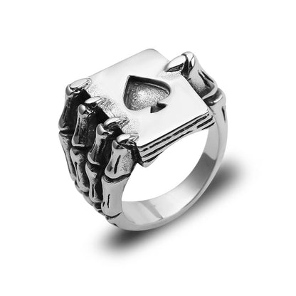 Men'S Titanium Steel Ring Trendy Male Domineering Steel Ring Spades A Poker Ring