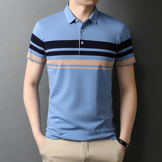 New Trendy Half Sleeved T Shirt Lapel Top Striped Loose Polo Shirt