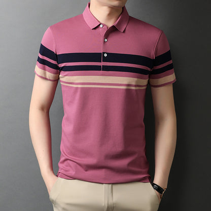 New Trendy Half Sleeved T Shirt Lapel Top Striped Loose Polo Shirt