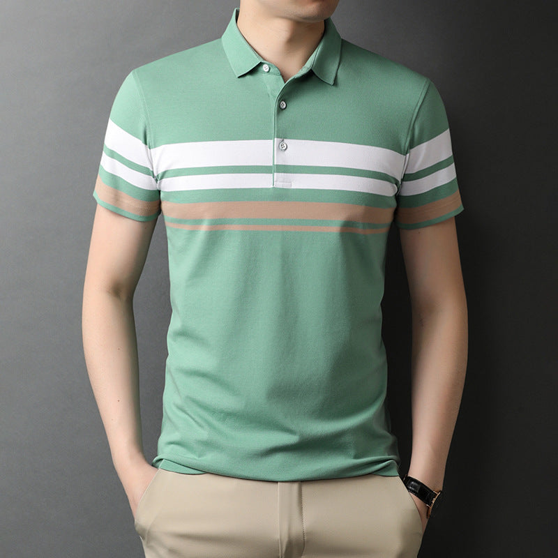 New Trendy Half Sleeved T Shirt Lapel Top Striped Loose Polo Shirt