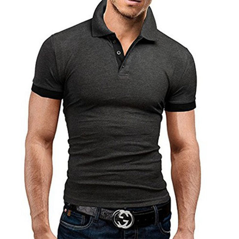 Men's Stand-Up Collar Short-Sleeved Polo Shirt Business Casual Solid Color Polo Shirt