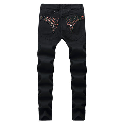 Men's jeans hot black nail small straight tube slim fitting jeans